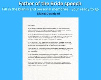 Father of the bride speech- Digital Download- wedding/ best man  / Maid of honour/ Groomsman / Instant download