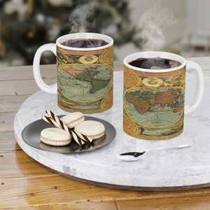Schöne Weltkarte Keramiktasse | Kaffeetasse | Reise Geschenk | Geographie Lehrer Geschenk | Kartographie | Kaffeeliebhaber Geschenk | Heiße Schokoladen-Tasse