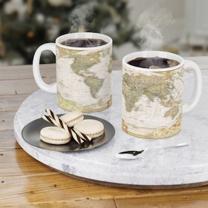 Wunderschöne Weltkarte Keramik Tasse | Kaffeetasse | Reisegeschenk | Geografie Lehrer Geschenk | Kartographie | Kaffeeliebhaber Geschenk | Heiße Schokoladentasse