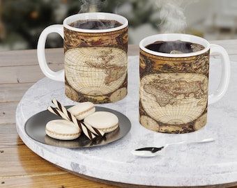 Mooie wereldkaart keramische mok | Koffiemok | Reiscadeau | Aardrijkskunde Leraar Cadeau | Cartografie | Koffieliefhebbers cadeau | Mokken met warme chocolademelk