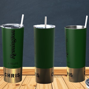 Remington Shotgun Shell - Tumbler - To Go, Travel Tumbler with Straw- Green- Custom & Handmade Tumbler Gift Custom 20oz  30oz