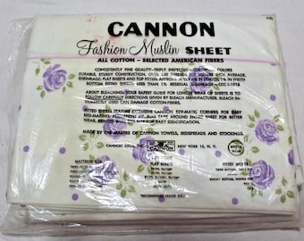 Sábana plana doble Cannon de 81x108 pulgadas, estampado floral, 100% algodón, fabricada en EE. UU., tipo muselina.