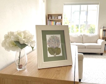 Pressed Hydrangea Flower | Japanese Art Natural Ohibana | Botanical Wall Art | Pressed Flower Art | Floral Gift | Bridal Bouquet