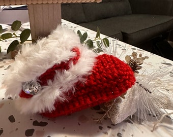 Festive Faux Fur Lined Booties - hand-knit baby booties, baby booties, glam booties, Christmas booties, party booties, glitter booties