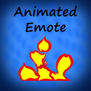 May include: Animated Emote graphic on a blue background. The graphic features a stylized flame in yellow with a red outline. The text "Animated Emote" is written in black at the top of the image.