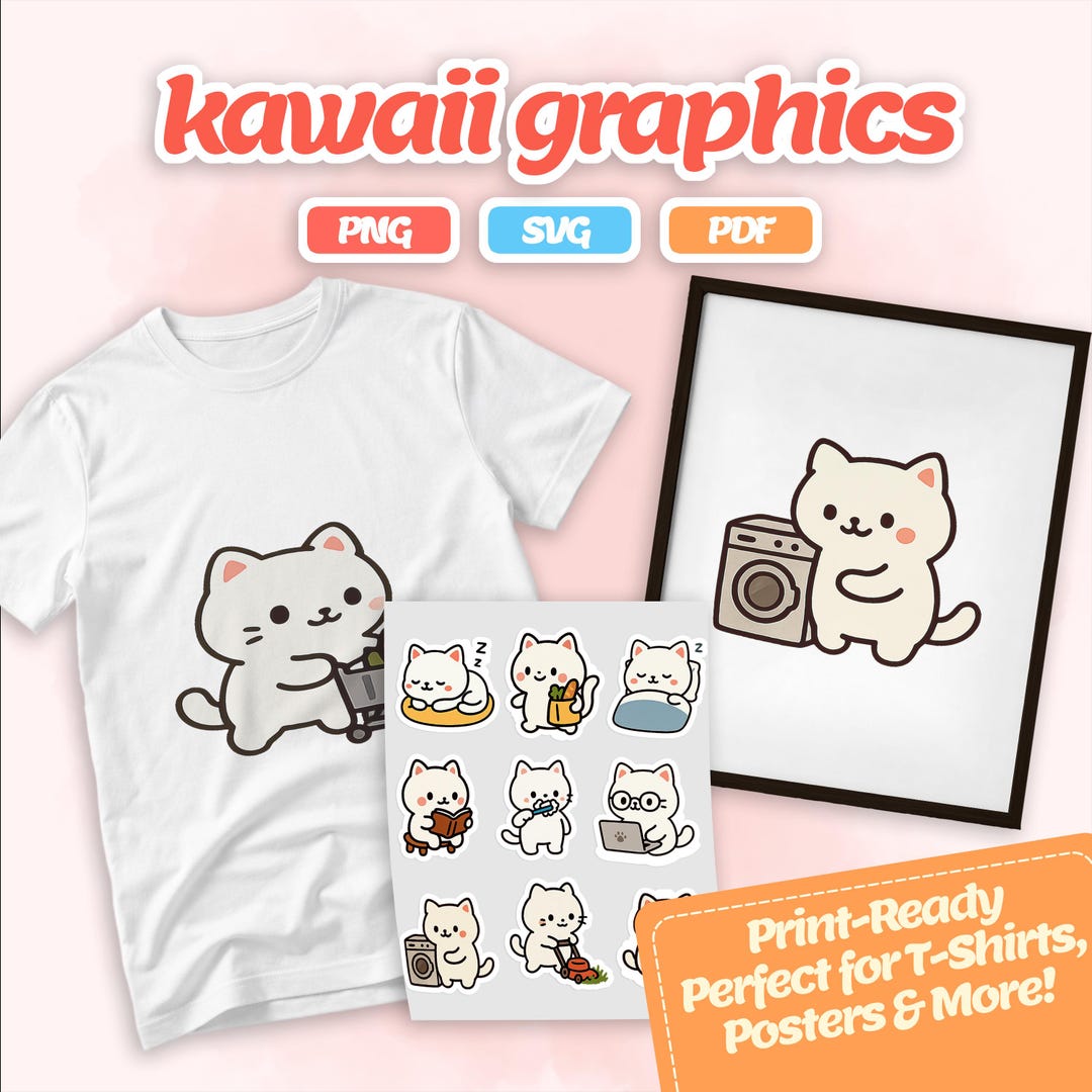 Daily Routine Chibi Cute Daily Routine Cat Clipart - Chibi Cats Stickers Bundle, Digital ...