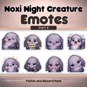 Noxi Creature Emotes Pack Del 2, 8 Chibi Twitch och Discord Emotes, Söt Nattandemaskot, Kawaii Streamer-grejer, VTuber Emoji PNG
