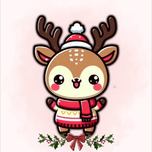 Christmas Kawaii Clipart Set - Cute Holiday Stickers Santa Reindeer Snowman, Digital Download PNG SVG PDF, Instant Christmas Printable Art image 5