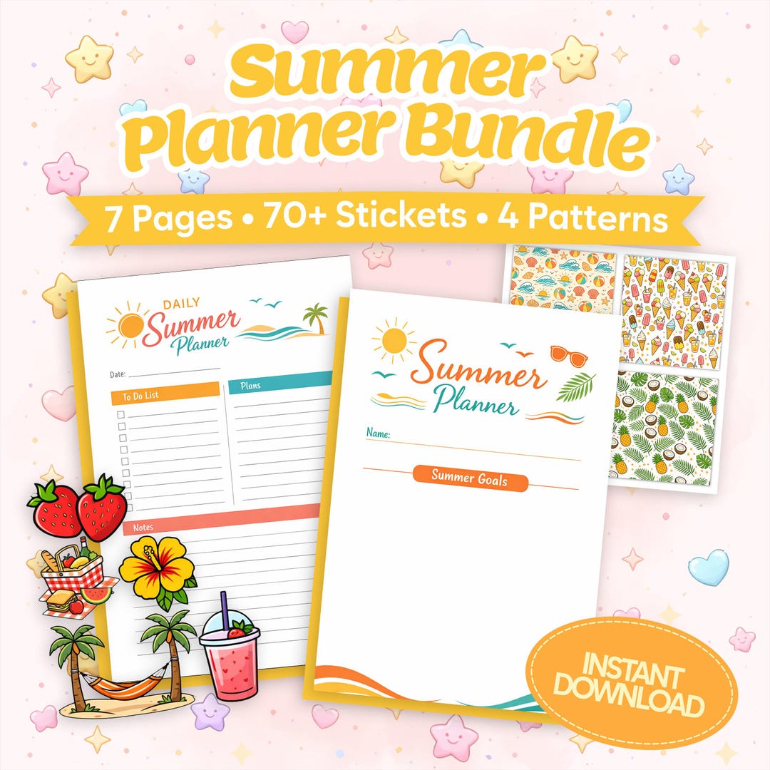 Vector Summer Planner Bundle, Printable Journal Pages, Travel Planner ...