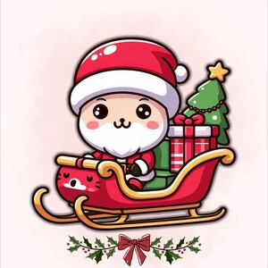 Christmas Kawaii Clipart Set - Cute Holiday Stickers Santa Reindeer Snowman, Digital Download PNG SVG PDF, Instant Christmas Printable Art image 4
