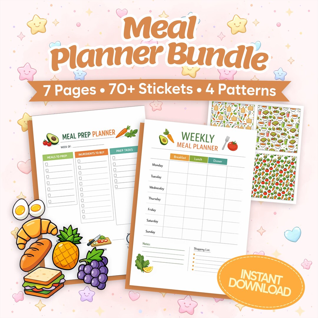 Weekly Meal Planner Kit, Printable Meal Planning Pages, Meal Prep ...