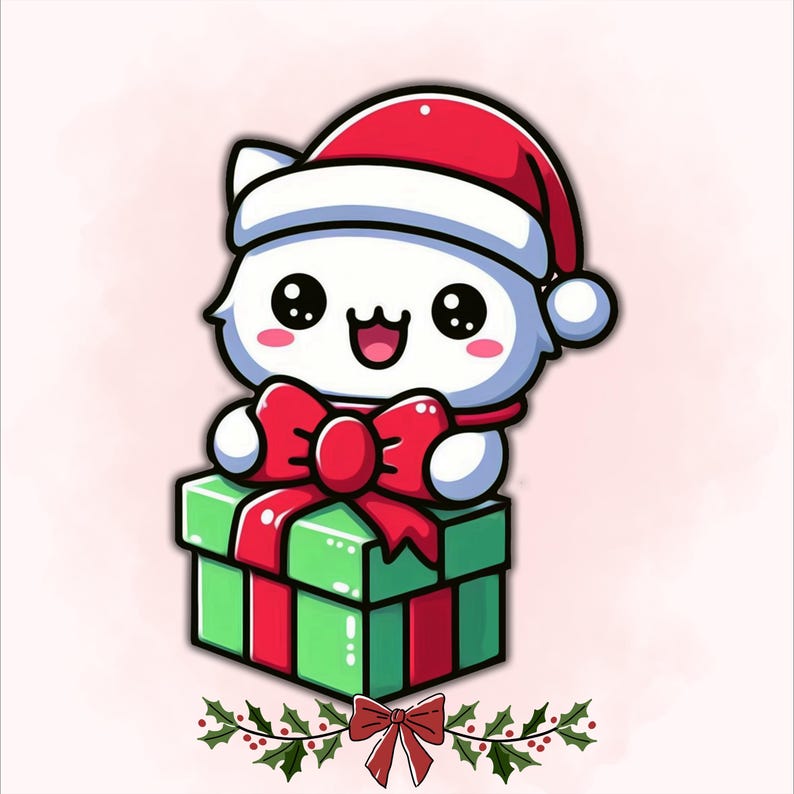 Christmas Kawaii Clipart Set - Cute Holiday Stickers Santa Reindeer Snowman, Digital Download PNG SVG PDF, Instant Christmas Printable Art image 6