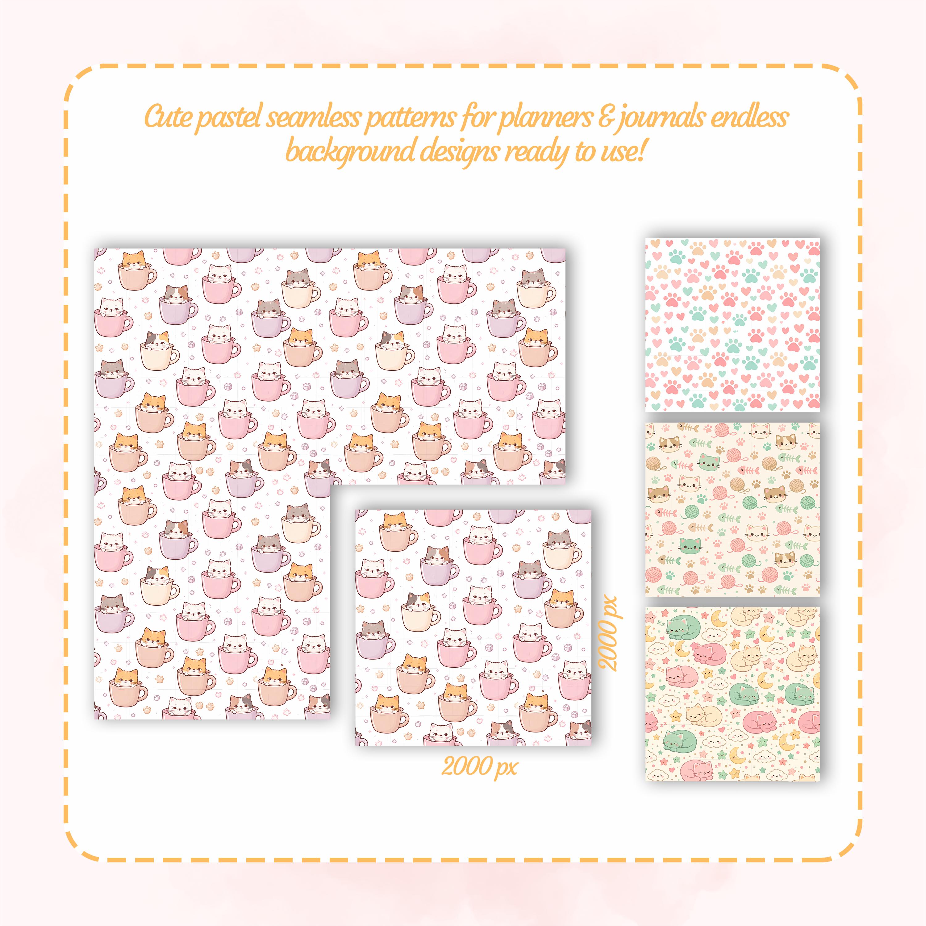 Kawaii Cat Lover Sticker Bundle - Cute 74 Digital Stickers & Seamless ...