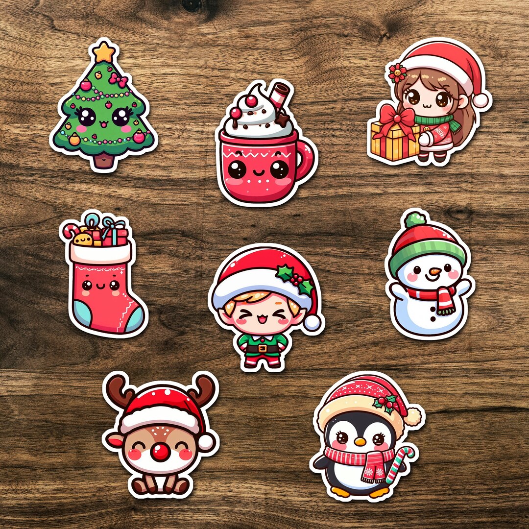 Kawaii Christmas Sticker Sheet, Cute Holiday Stickers for Planners ...