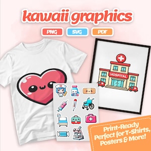Kawaii Hospital Clipart Set - Cute Medical Digital Stickers, Doctor & Nurse Bundle, Instant Download, PNG, SVG, PDF