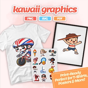 Kawaii Olympics Clipart Pack – 16 Cute Sports & Athlete Characters Digital Download SVG PNG PDF, ready to print or use with Cricut