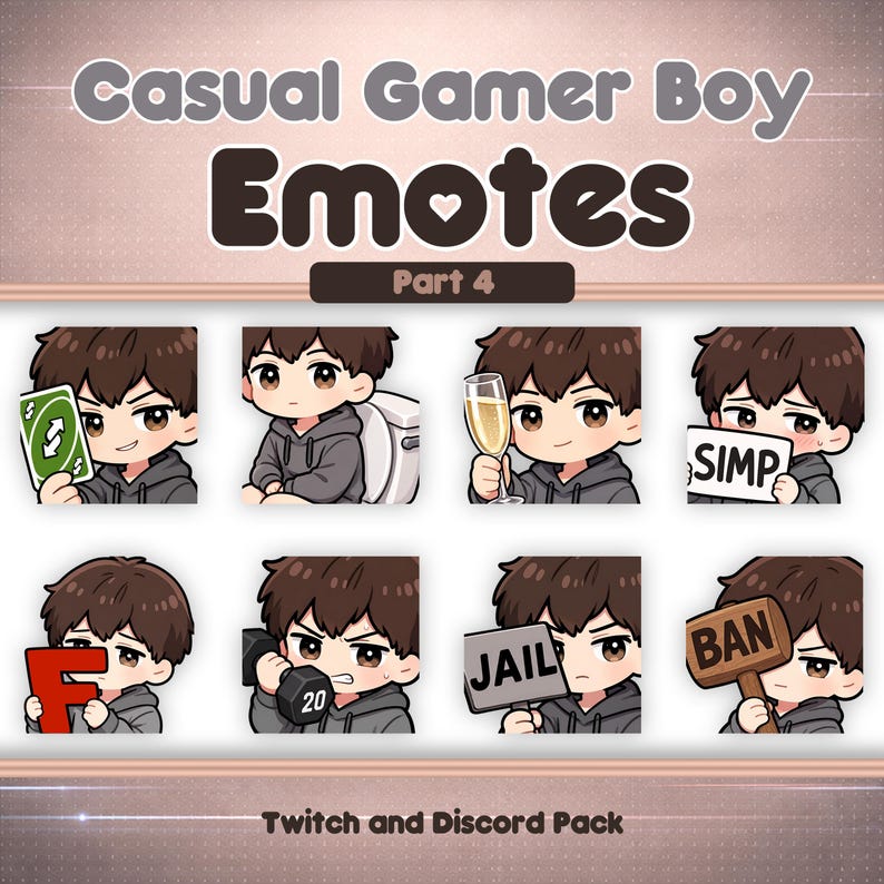 Casual Gamer Boy Emotes Set #4, Kawaii Streamer Bundle, Cute Gaming ...