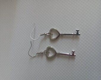 silver key dangle earrings