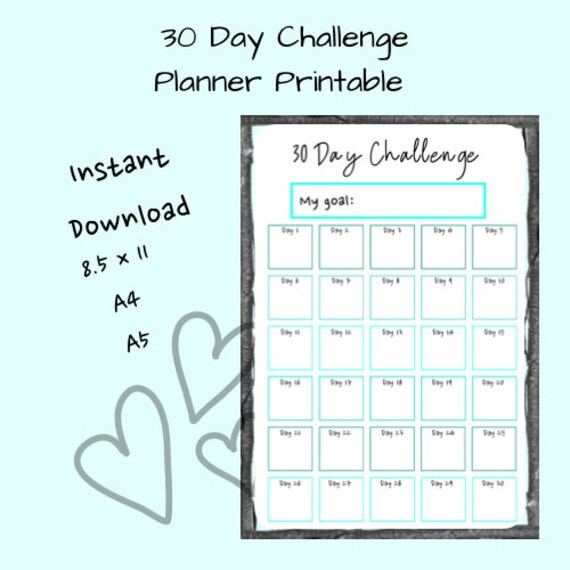 30 Day Blank Printable Challenge Turquoise - Etsy