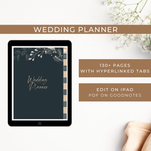 Planificador de bodas digital. Planificación de bodas. Lista de verificación para bodas. Planificador de bodas Goodnotes para iPad. Lista de tareas pendientes para bodas. Más de 130 páginas.