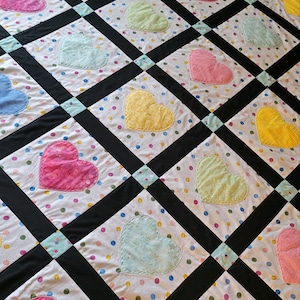 Handmade Heart Quilt,Handmade Throw/Lap Quilt,Polka Dot Quilt,Quilts For Sale,Rainbow Quilt,Heart Quilt,Applique Quilt,Patchwork Quilt