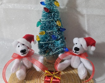Handmade Tiny Christmas Teddy Bear: Miniature Holiday Ornament