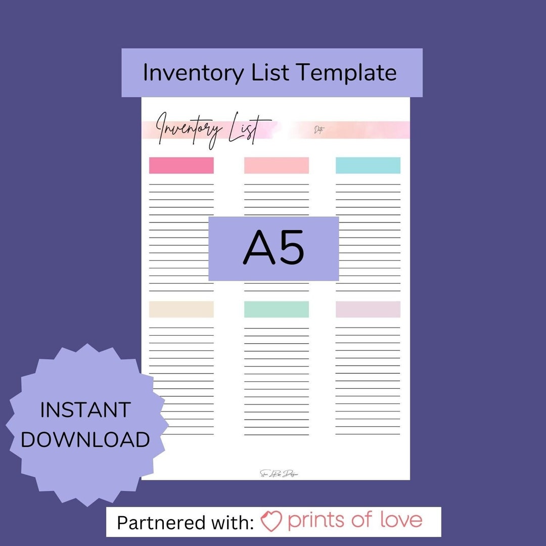 Inventory List of Household Items, Kitchen Checklist for New Apartment, Checklist Template