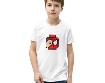 Kundenspezifisches Baustein-Lego-Art Spidey Minifigur-Kopf-Jugend-Kurzarm-T-Shirt
