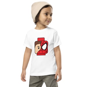 Custom Building Brick Style Spidey Minifigure Head Toddler Short Sleeve Tee T-Shirt