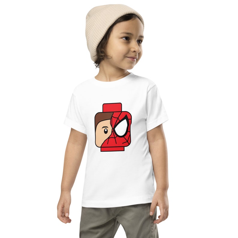 Custom Building Brick Lego Style Spidey Minifigure Head Toddler Short Sleeve Tee T-Shirt