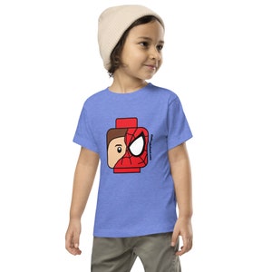 Custom Building Brick Lego Style Spidey Minifigure Head Toddler Short Sleeve Tee T-Shirt