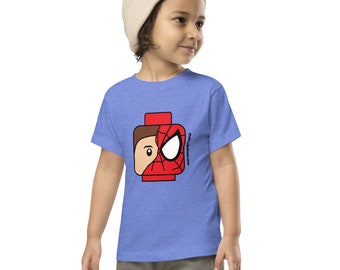 Custom Building Brick Lego Style Spidey Minifigure Head Toddler Short Sleeve Tee T-Shirt