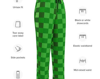 Wijde joggingbroek met wijde pijpen en groene bouwstenen Mijnwerker met kruippatroon en all-over print