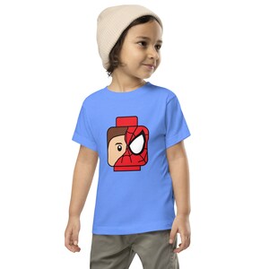 Custom Building Brick Lego Style Spidey Minifigure Head Toddler Short Sleeve Tee T-Shirt