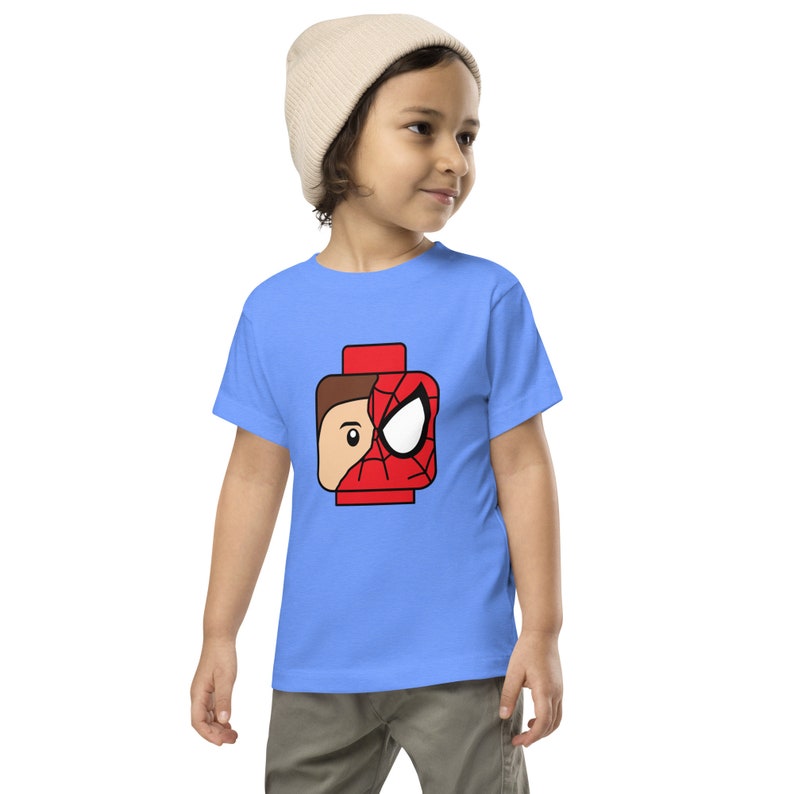Custom Building Brick Lego Style Spidey Minifigure Head Toddler Short Sleeve Tee T-Shirt