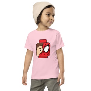 Custom Building Brick Lego Style Spidey Minifigure Head Toddler Short Sleeve Tee T-Shirt