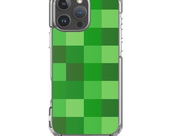 Green Building Blocks Miner Creep Pattern All Over Print Clear Phone Case for iPhone® 13 14 15 16 17 Pro Max