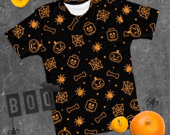 Ladrillo de construcción personalizado Lego estilo negro espeluznante esqueleto, araña, calabaza ladrillo de halloween minifigura partes camiseta para hombre