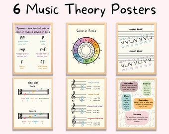 6 Theory Posters- Alto Clef, Circle of Fifths, Triads, Dynamics, Musical Terms, Major and Minor Scales