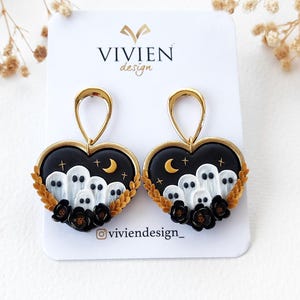 Orecchini fantasma vintage / Gioielli in pasta polimerica con cornice per foto di famiglia di fantasmi vittoriani / Orecchini spettrali / Gioielli spettrali / Orecchini di Halloween