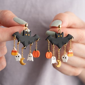 Halloween Bat Polymer Clay EarringsBat EarringsSpooky earrings creepy earrings Halloween Jewelry image 1