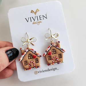 Gingerbread House Earrings , Polymer clay christmas handmade jewelry