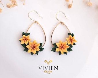 Floral Clay Earrings: 24k Gold Plated, Hypoallergenic Dangle Earrings