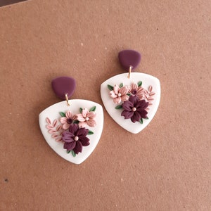 Dark Purple flower clay earrings| wildflower clay earrings| Floral clay earrings |clay flower earrings |unique jewelry
