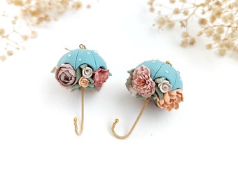 Blossoming Umbrella earrings,Unique handmade jewelry,Flower cottagecore clay earrings