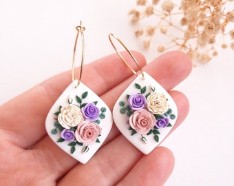 Drop Floral Bouquet earrings |Cottagecore clay earrings|  Polymer Clay Earrings,Floral Clay Jewelry,Mother's day gift,jewelry for mom