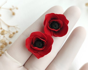 Poppy bloesem Stud Oorbellen, Poppy bloem handgemaakte polymeerklei oorbellen, cadeau sieraden