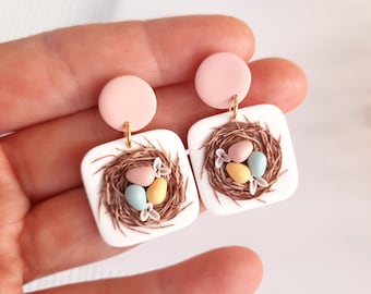 Bird nest earrings |Cottagecore clay earrings| Handmade polymer clay earrings |