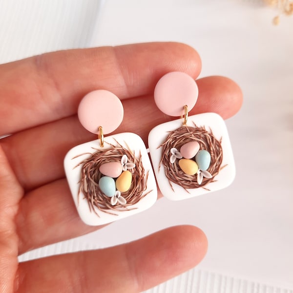 Bird nest earrings |Cottagecore clay earrings| Handmade polymer clay earrings |