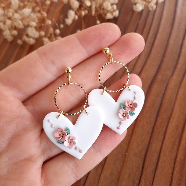 Floral Heart earrings | Valentines day earrings |romantic earrings Holiday earrings  | gift for herMother's day gift